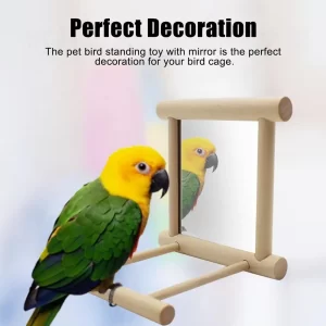 Bird Mirror With Perch Bird Perch Mirror Toy Stand Bird Toy For Parrot Parakeets Cockatiels Cage Accessories Wooden Bird Toy