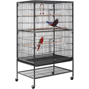 54 Inch Wrought Iron Large Bird Flight Cage with Rolling Stand for African Grey Parrot Cockatiel Sun Parakeet